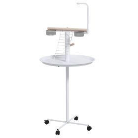 Bird Stand with Wheels, Perches, Feed Bowls, Round Tray for Parrot (Option: White-640x640x130 mm)