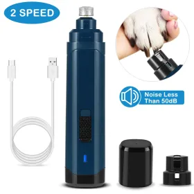 Dog Nail Grinder 2 Speeds Quiet USB Rechargeable Pet Nail Grinder Professional Pet Nail Trimmer Cordless Paws Grooming (Option: DarkBlue)